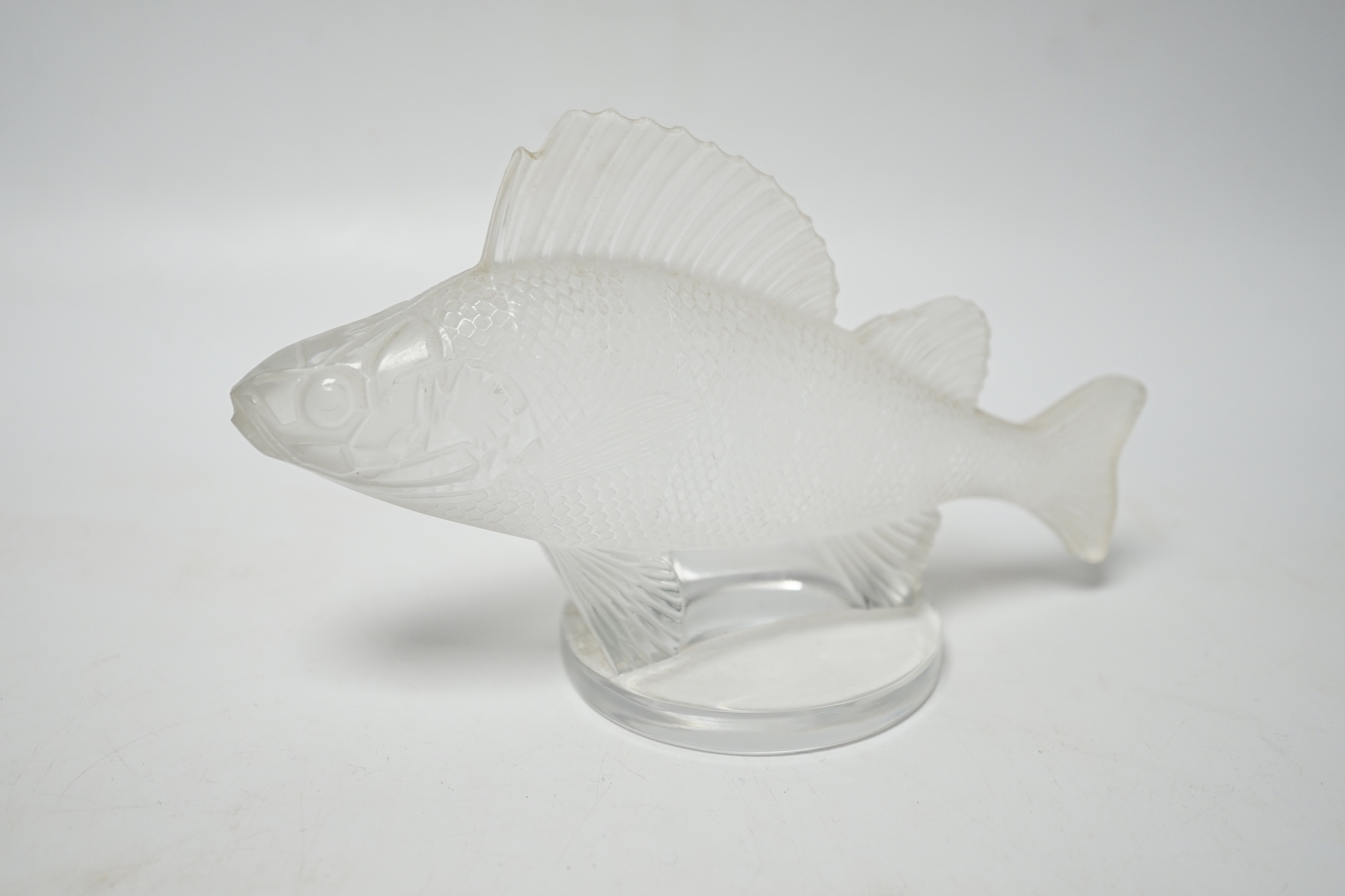 Rene Lalique, a frosted glass paperweight modelled as a fish, signed ‘Lalique France’ to base, 16cm wide